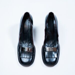 Vintage Gucci Leather Square Toe Pumps Block Heel Size 9.5B